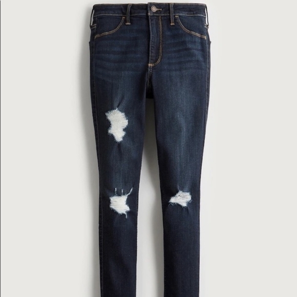 Hollister Curvy High Rise Ripped Jean Legging Jeans Stretchy New NWT Dark 7 28 - Picture 3 of 16